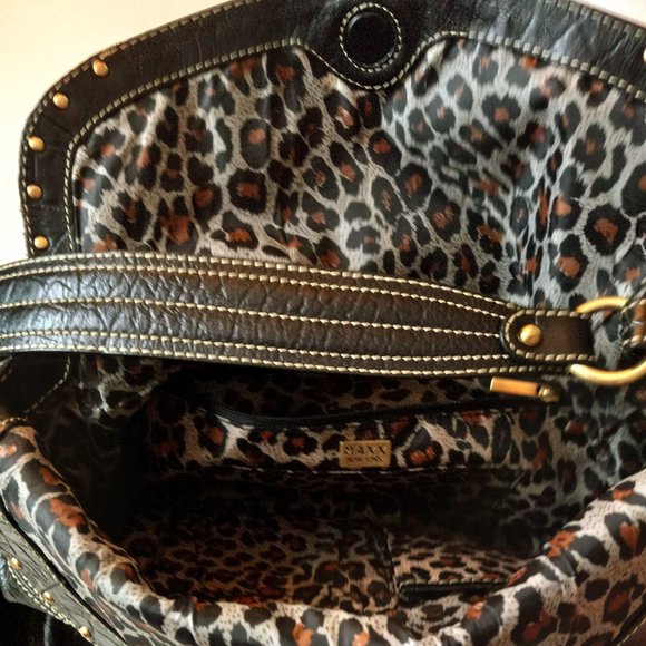 SOLD.  MAXX NEW YORK Black Faux Leather Croc Studded Shoulder Bag GUC - Picture 5 of 8